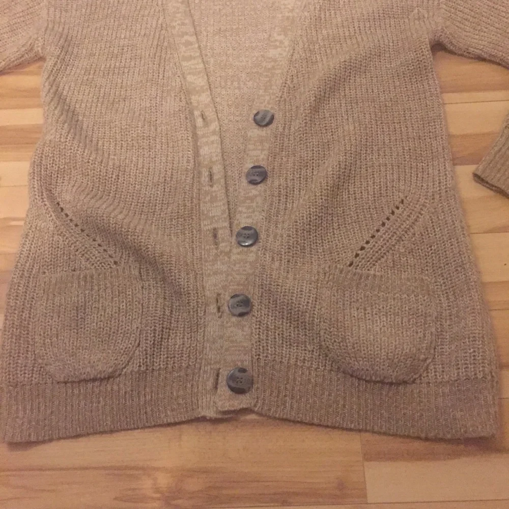 Oatmeal beige knit long cardigan - Picture 2 of 7